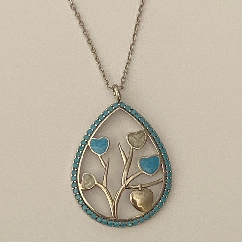 925 Silver blue enamel drop tree of life necklace - Picture 1 of 3